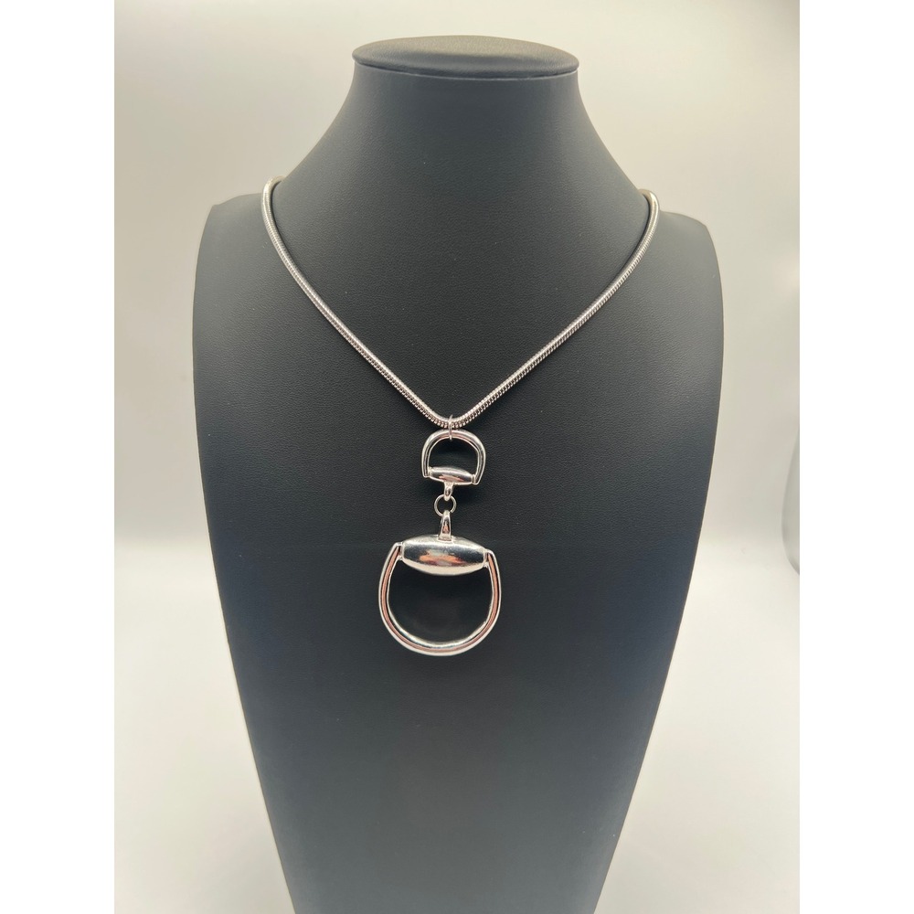 Punch Silver Tone Horsebit Pendant Snake Chain Necklace Equestrian Statement